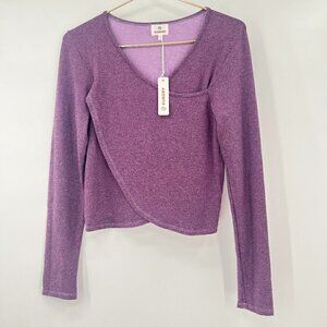 SUNDRY Long Sleeve Wrap Crop Top NWT